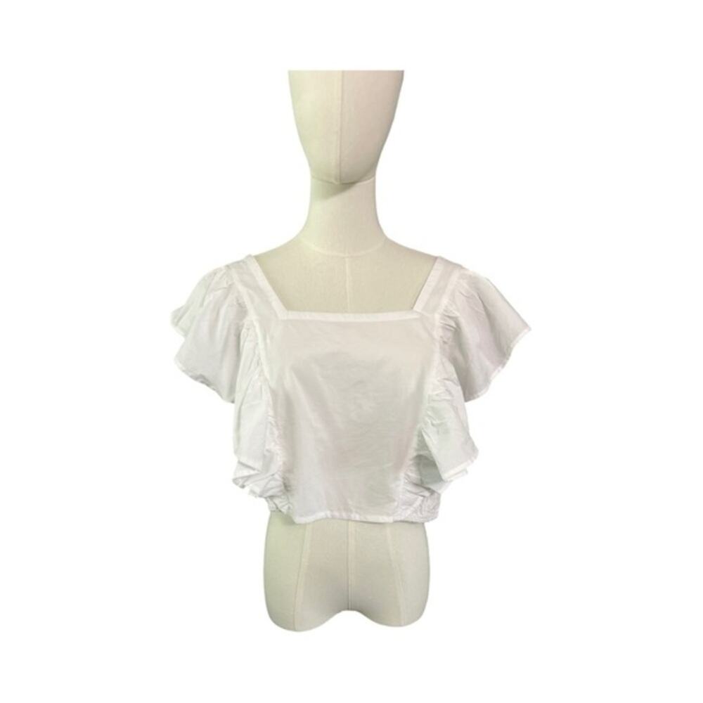 White Ruffle HT 360 Collective Crop Top Tie Back Women’s Size XXL Smocked Boho